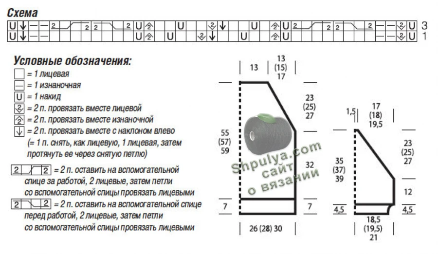 Выкройка и схема вязания пуловера