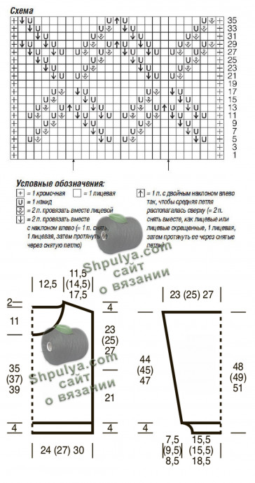 Выкройка и схема вязания ажурного пуловера