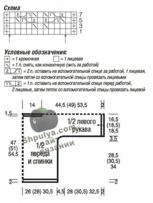 Выкройка и схема вязания ажурного пуловера
