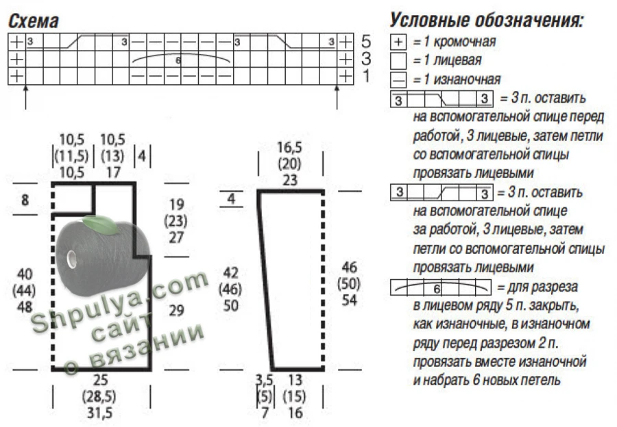 Выкройка и схема вязания пуловера
