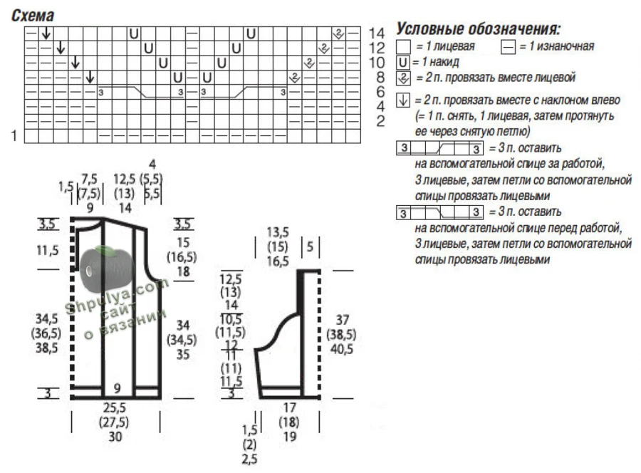 Выкройка и схема вязания пуловера