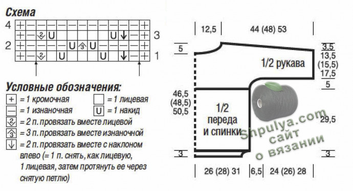 Выкройка и схема вязания ажурного пуловера