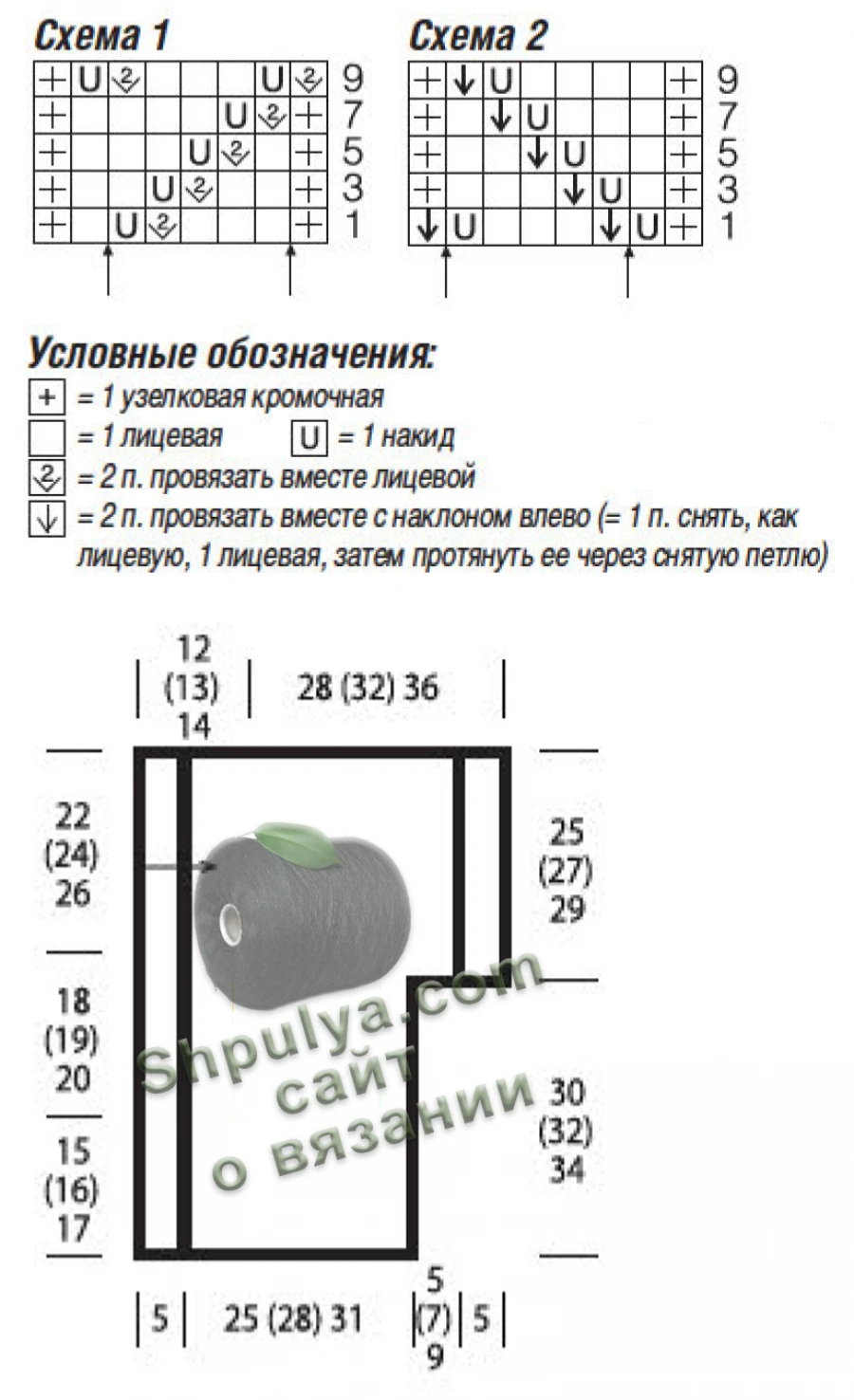 Схема вязания и выкройка ажурного пуловера