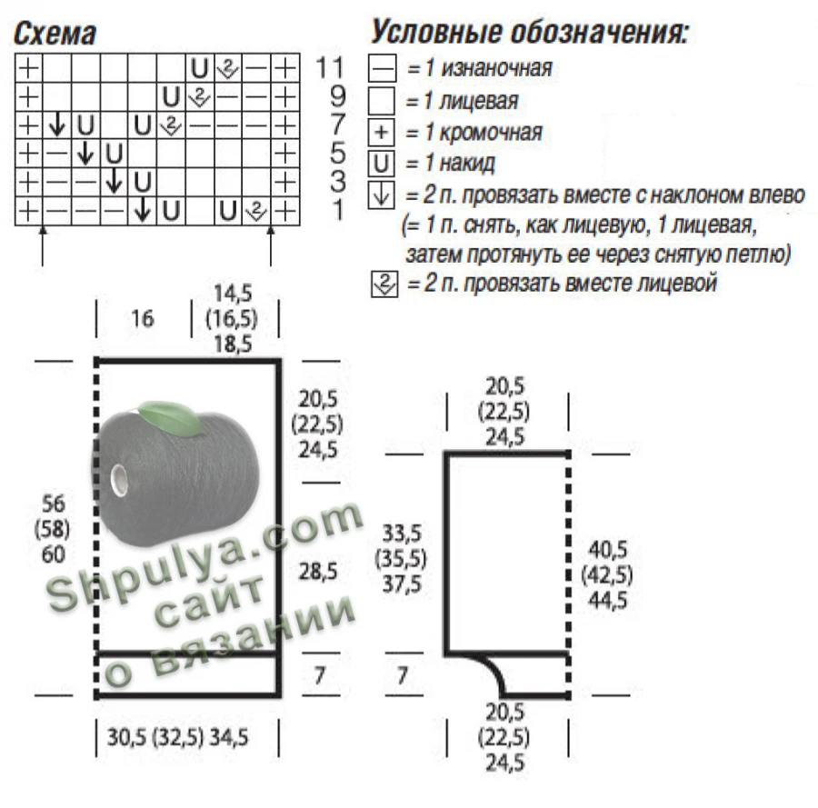 Выкройка и схема вязания пуловера: